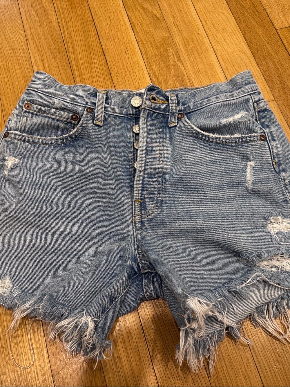 AGOLDE Distressed High Rise Denim Cutoff Shorts Size 24 - Color: Swapmeet